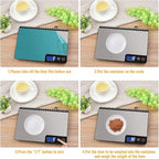 33lb Digital Kitchen Scale Large Weighing Area (9 in), Diyife Professional Electronic Food Scale, Stainless Steel Household Scale, Touch Control, LCD Display, Hangable, 6 Units, Tare, with Batteries