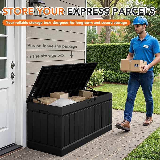 78 Gallon Deck Box Outdoor Indoor Waterproof Storage Box for Patio Furniture, Pool Accessories, Garden Tools, and Cushion Storage, Black