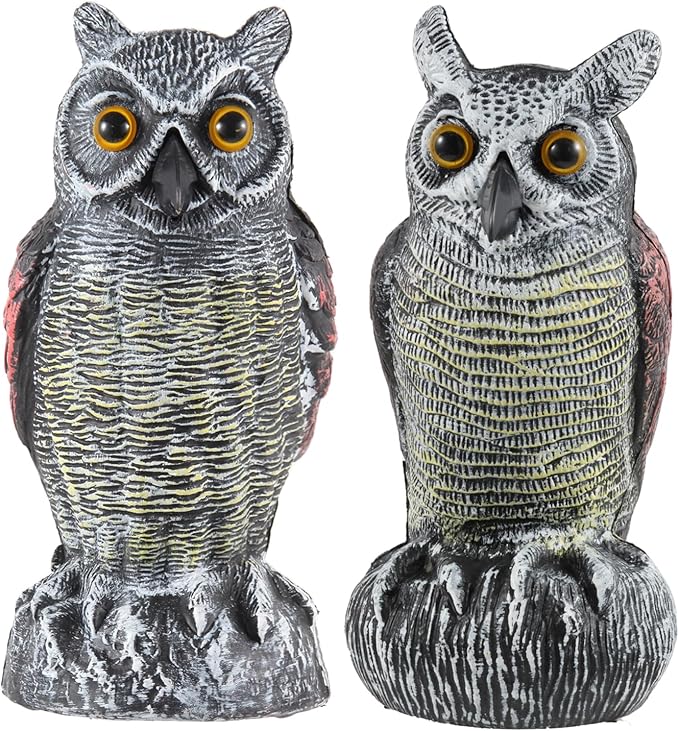 Hedoc 2 Pack Fake Owl Decoys to Scare Birds Away from Gardens and Rooftop, Long-Eared Owl Bird Deterrents, Nature Scarecrow Plastic Owls Pest Repellent, Owl Statue for Garden Decor, Yard Decoration