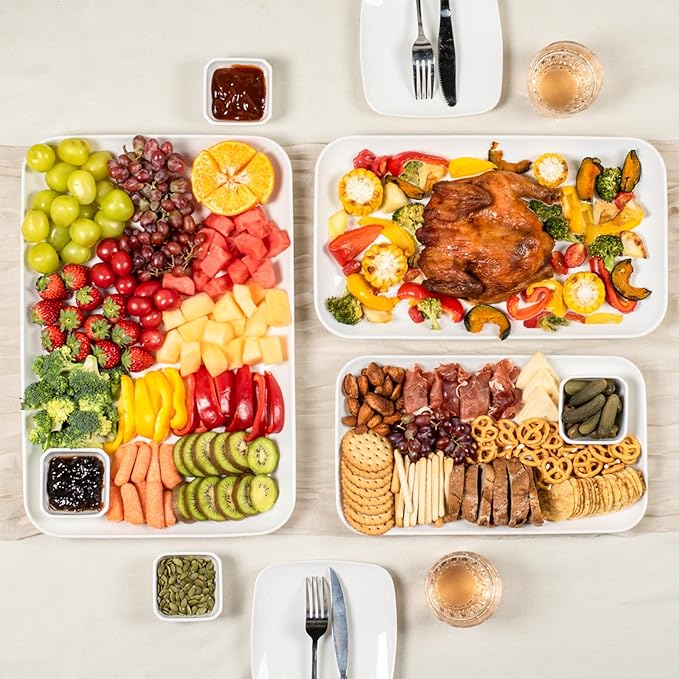 DELLING Serving Platter, 18/16/14inch Large Serving Tray, Serving Platters for Snacks, Fruit, Turkey, Dessert, Serving Trays for Entertaining at Parties and Weddings, Microwave Dishwasher Oven Safe
