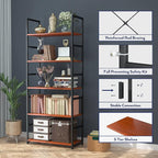 NUMENN 5 Tier Bookshelf, Tall Bookcase Shelf Storage Organizer, Modern Book Shelf for Bedroom, Living Room and Home Office, Teak