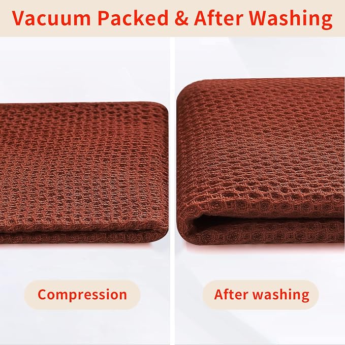 Homaxy 100% Cotton Waffle Weave Kitchen Towels, 5-Pack, Rust | 13 x 28 Inches, Ultra Soft Absorbent Dish Towels, Quick Drying Cleaning Towels