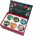 6 Pcs Blown Glass Ornaments Balls, 2.3inch Hand Blown Glass Christmas Ornaments for Tree, Hanging Gazing Ball Friendship Ball Witch Balls for Window Garden Home Decor for Women