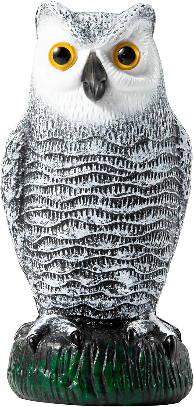 OFFO Bird Scare Devices Plastic Owl Scarecrow for Halloween Decorations Outdoor Garden, Yard, Pool Decoration, 8.3 in Height, Snow Owl