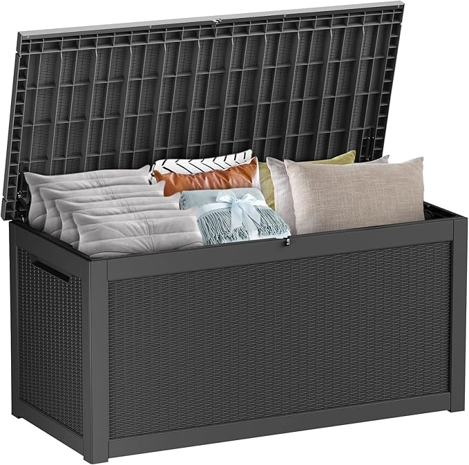 Extra-Large 320 Gallon Outdoor Storage Bin - Waterproof Resin Deck Box for Pool, Patio & Garden, Lockable Outdoor Deck Box for Cushions & Tools, UV-Resistant, Jet Black