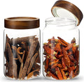 Airtight Glass Jars with Wooden Lid Glass Spice Jar Round Glass Storage Canister for Pantry Sugar Tea Coffee Bean Nuts Cookies Bath Salts (900ML*2PACK)