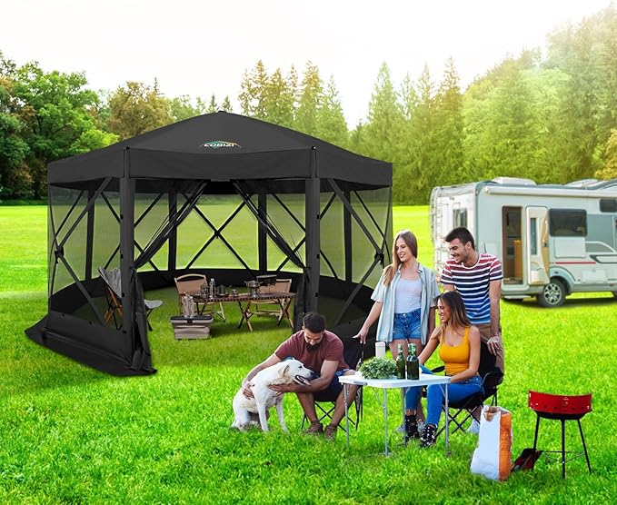 COBIZI 15x15ft Extra Large Pop-Up Gazebo Canopy Tent with Mosquito Netting, Spacious Easy Set-Up Screened Shelter, Durable Outdoor Pavilion with Ground Stakes, Perfect for Patio, Backyard,Black