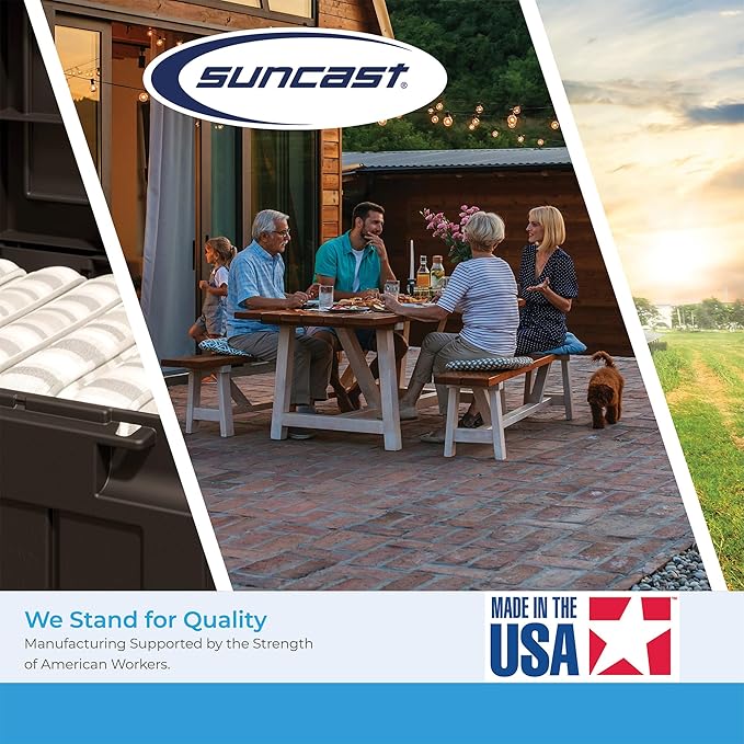 Suncast DBW9200 99 Gallon Outdoor Wicker Plastic Patio Storage Chest Bin with Handles for Patio, Garden, Garage, or Pool for All Weather, Mocha