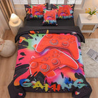 Aimuan Gamer Gaming Bedding Sets 3D Gamepad Comforter Sets for Boys Games Console Action Buttons Novelty Colorful Game Controller Modern Room Decor Home Quilt Set (Black, Full 6PCS)