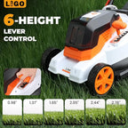 LIGO 40V Cordless Lawn Mower w/11Gal Bag & 2X4.0Ah Battery | 15" Brushless Motor, 6-Position Height (0.98"-2.95") | Walk-Behind Grass Catcher w/Patented Comb | 20V/40V Tool Compatible