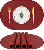 IYYI Silicone Placemats, Dining Placemats Set of 4, Waterproof Placemats for Kids, Heat Resistant Non-Slip Silicone Mats for Dinner Table, Dishwasher Safe (Wine Red, 17.7" ×12")