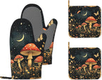 Magic Mushroom Heat-Resistant Silicone Oven Mitts and Pot Holders,Butterfly Moon Long Oven Gloves with Non-Slip Grip for Cooking, Baking, Grilling,BBQ