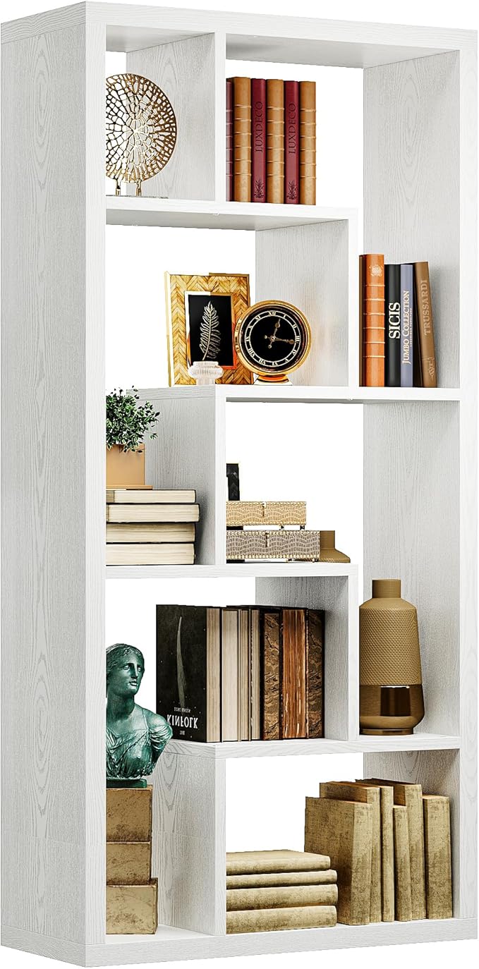 IRONCK Geometric Bookcase 6-Shelf Industrial Bookshelf White Etagere Bookcase Tall Storage Display Bookshelf with Thicken Shelf for Living Room Home Office