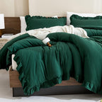 Andency Dark Green Ruffle Comforter Set, 2 Pieces Kids Comforter Set Twin(66x90Inch), Farmhouse Shabby Chic Comforter Set, Soft Microfiber Kids Bedding Set