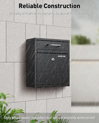 Uniclife Wall Mount Mailbox for Outside, Black Locking Mailbox | Anti-Theft Function, Heavy Duty, Small Mailbox with Key Lock, Safe Key Drop Box, Steel Cash Drop Box for Home Office, Black