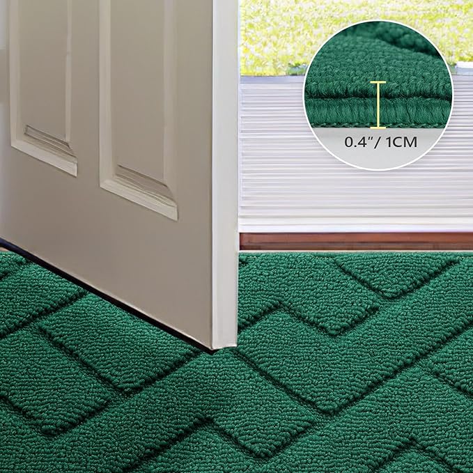 hicorfe Indoor Door Mat,Non Slip Door Mats,32"x48" Front Back Door Mat Rubber Backing,Absorbent Resist Dirt Entrance Inside Floor Mats for Entryway Washable Low-Profile(Evergreen)