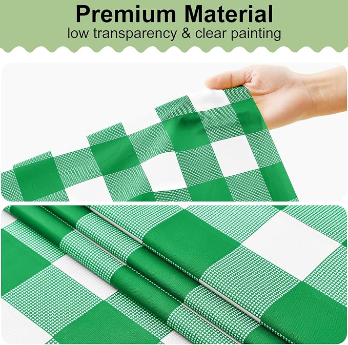 4 Packs Buffalo Disposable Table Cloth, 54 x 108 Inch Waterproof Plastic Tablecloth, Rectangle Green and White Checkered Table Covers for Picnic, Birthday, Party, Back to School
