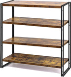 Bookshelf,4-Tier Industrial Bookcase,Rustic Wood and Metal Open Display Book Shelves Home Office,Bedroom Standing Shelf Unit,Horizontal Kitchen Shelf Organizer,Bathroom Storage Rack Mid Century 47in