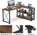 Tribesigns Reversible Industrial L-Shaped Desk with Storage Shelves, Corner Computer Desk PC Laptop Study Table Workstation for Home Office Small Space (Brown, 53")