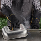 Extra Long Leather Gloves, Extreme High Heat Resistant Gloves, Rugged but Comfortable for Outdoor Cooking, Oven Use, Campfire, Bonfire, Grilling, Fire Pits, Hot Logs, Backyard BBQ by Mr Bar-B-Q 40113Y