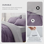 Bedsure Grayish Purple Twin Comforter Set - 5 Pieces Reversible Twin Bed in a Bag, Extra Long Twin Bed Set Grayish Purple and Grey with Comforters, Sheets, Pillowcase & Sham
