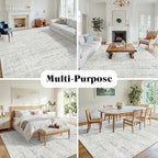 4x6 Washable Area Rug for Living Room Bedroom: Non-Slip Modern White Gray | Machine Washable TPR Backing, Stain-Resistant Low Pile, Pet & Kid Friendly, Abstract Decor for Dining Room, Dorm, Home Office
