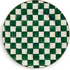 MACKENZIE-CHILDS Enamel Serving Platter, Decorative Serving Platter for Food, 16 Inches, Green-and-White Emerald Check