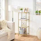 4-Tier Bookshelf,Metal Bookcase,Tempered Glass Shelves,Storage Rack Shelf for Home Office,Living Room,Bedroom, Bathroom,Modern Style,Golden