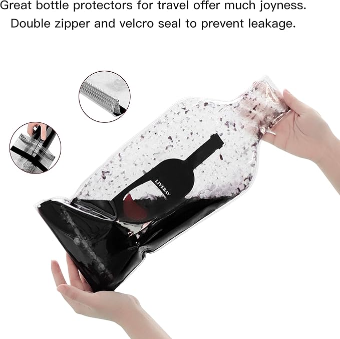 5 Set Reusable Wine Bags for Travel Wine Protector Travel Bag by LIVEBAY | Bottle Travel Case, Unbreakable Wine Sleeve, Leak Proof Wine Bag, Double Layer Wine Protector for Airplane Suitcase