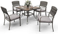 Pamapic Patio Table and Chairs Set, All-Weather Rattan Outdoor Table and Chairs with Removable Waterproof Cushions, Plastic-Wood Patio Dining Set for 4 with Umbrella Hole(Gray)