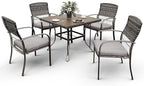 Pamapic Patio Table and Chairs Set, All-Weather Rattan Outdoor Table and Chairs with Removable Waterproof Cushions, Plastic-Wood Patio Dining Set for 4 with Umbrella Hole(Gray)