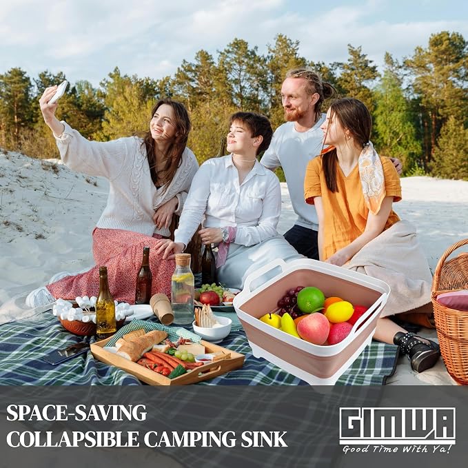 Collapsible Wash Basin for Baby Bottles - 2.4 Gallons Portable Wash Bin for RV Camping Sink, Space-Saving Dish Tub (Mocha)