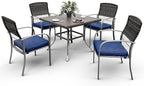 Pamapic Patio Table and Chairs Set, All-Weather Rattan Outdoor Table and Chairs with Removable Waterproof Cushions, Plastic-Wood Patio Dining Set for 4 with Umbrella Hole(Blue)