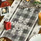 Artoid Mode Grey Buffalo Plaid Snowflakes Christmas Table Runner, Seasonal Winter Kitchen Dining Table Decoration for Home Party Decor 13x72 Inch