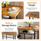 VINGLI Dining Table Set for 2, Small Kitchen Table Set with Upholstered Chairs, 3-Piece Dining Set with Storage Rack, Wood Dining Room Set with Metal Legs for Small Spaces, Living Room, Rustic Brown