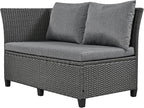 5-Piece Outdoor Patio Furniture Set with Dining Table&Bench, All-Weather PE Wicker Sofa w/2 Extendable SideTables&Cushions&Washable Covers, Rattan Conversation Couch for Backyard Yard, Gray