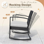 Greesum 3 Pieces Outdoor Furniture Set Patio Bistro Rocking Chairs with Glass Coffee Table for Pool Beach Backyard Balcony Porch Deck Garden, White