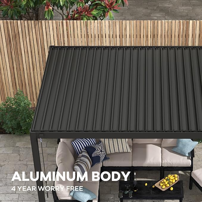 Mirador 111S Round Louvered Pergola Gazebo, 10Ft x 13Ft, Full Aluminum Frame, Adjustable Roof, Outdoor, Durable, Charcoal