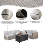 Pamapic 8 Pieces Patio Conversation Sets with fire Pit, Patio Furniture Sectional Sofa with Gas Fire Pit Table(Grey Wicker,Grey Cushions)