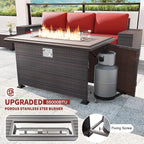 Kullavik 7 Pieces Outdoor Patio Furniture Set with 43" 55000BTU Gas Propane Fire Pit Table PE Wicker Rattan Sectional Sofa Patio Conversation Sets,Dark Red