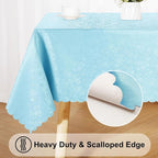 Smiry Rectangle Waterproof Heavy Duty Vinyl Tablecloths, 60 x 102 Inch | Wipeable Washable Floral Embossed Table Cover for Kitchen and Dining Room, Indoor & Outdoor Use, Light Blue