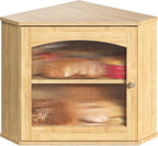 LAMU Corner Bread Box for Kitchen Countertop, Bamboo Wood Bread Storage | 2-Tier Storage Bin with Magnetic Acrylic Door, Large Capacity Organizer for Homemade Bread, Coffee, Fruit & Spices, Bamboo