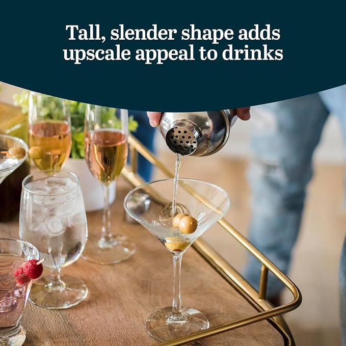 Libbey Entertaining Essentials Martini Glasses Set of 6, Tall, Slender, Triangular-Shaped Cocktail Glasses, Classic Martini Set for Wines, Cocktails