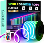 GZBtech RGB LED Neon Rope Lights 82FT/25M, AC 110-120V Waterproof Color Changing LED Rope with Remote Controller, Dimmable Multi Color Neon Rope Lighting for Indoor Outdoor Commercial Use