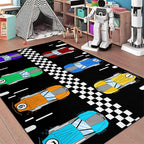 Race Car Area Rug, 47 x 31 in, Low Pile, Handmade, for Boys Room Decor, Black
