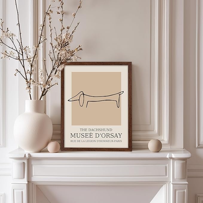 Poster Master Vintage Poster - Retro Minimalist Print - Gift for Artist, Housewarming - Dachshund Dog, Line Drawing, Abstract - Wall Decor for Living Room, Bedroom, 8x10 Brown Framed