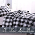 Andency Black Plaid Comforter Set Full Size (79x90 Inch), 3 Pieces (1 Gingham Comforter and 2 Pillowcases), Summer Lightweight Microfiber Buffalo Check Down Alternative Comforter Set