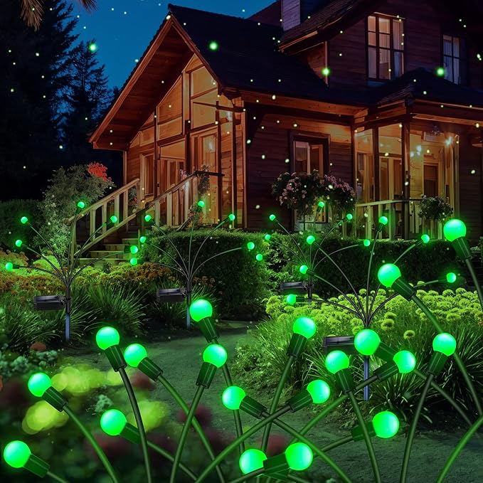 Solar Garden Lights Outdoor, 4 Pack 24LED Waterproof Solar Powered Lights for Yard Pathway Patio, Swaying Lawn Decor as Gardening Gifts for Women Holiday(4 Pack Green)