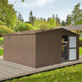Large Storage Shed 11x12.5ft with Windows, Galvanized Steel Outdoor Garden Shed - 900 Cu.Ft Utility Tool Room, Lockable Double Doors & Sloped Roof for Patio, Backyard (Brown)