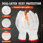 ANBOSON BBQ Gloves,Disposable BBQ Gloves Heat Resistant Cooking | 50 Disposable Nitrile Gloves with 2 Reusable Cotton Liners, Powder Free, Latex Free for Smoking,Grilling,Cooking,Food Prep